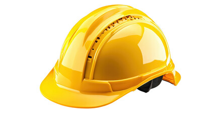 Modern construction helmet, yellow color, high-resolution photo, background isolated on a Transparent background, PNG file.