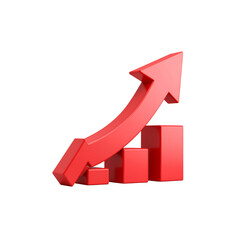 Red arrow on white graph represents business growth and marketing success on white background.
