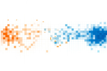 An abstract digital background with orange and blue pixelated data clusters on a grid isolated on transparent background