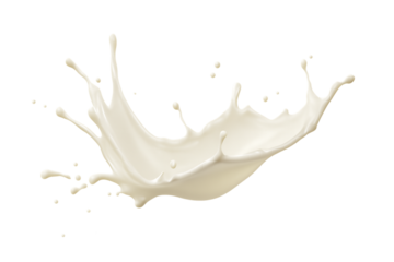 A dynamic splash of white milk frozen in motion, isolated on a transparent background