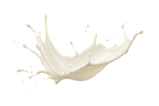 A dynamic splash of white milk frozen in motion, isolated on a transparent background