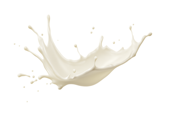 A dynamic splash of white milk frozen in motion, isolated on a transparent background