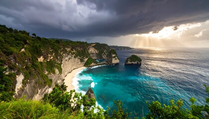 Dramatic ocean view with storm clouds