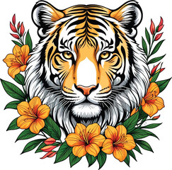 Aesthetic Floral Tiger Graphic Vector Art