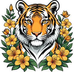 Aesthetic Floral Tiger Graphic Vector Art