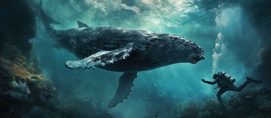 Obraz premium Underwater whale encounter