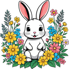Aesthetic Floral Bunny Graphic Vector Art