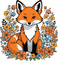 Aesthetic Floral Fox Graphic Vector Art