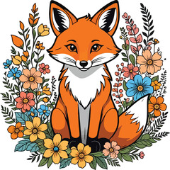 Aesthetic Floral Fox Graphic Vector Art
