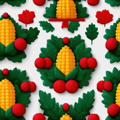 Delightful Thanksgiving corn and berry decorations brighten the autumn season with a cheerful spirit and colorful warmth. seamless pattern. Happy Thanksgiving Day