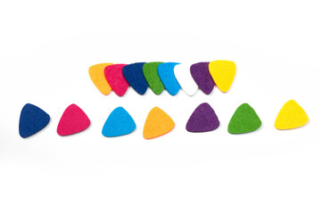Felt picks in different colors for playing the ukulele or other