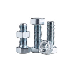 Industrial metal bolts and nuts isolated on white on white background.
