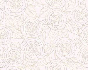 Elegant gold rose pattern on soft pink with beautiful floral design for various applications.