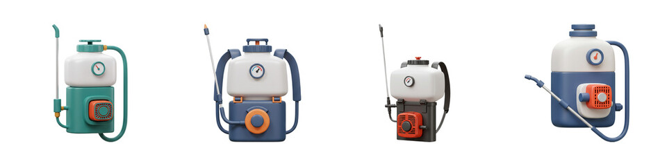 Naklejka premium 3D Pesticide Sprayer Icon – Backpack with Nozzle & Gauge – Transparent PNG Set