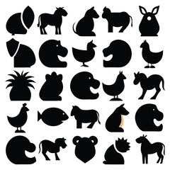 Collection of Black Animal Shapes and Icons