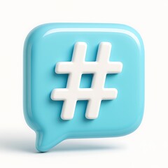 Obraz premium A blue hashtag symbol in a speech bubble is isolated on white background