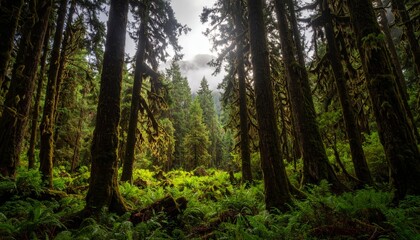 Obraz premium Lush green Hoh rainforest in daytime