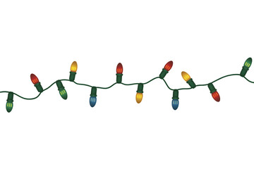 Colorful christmas lights string festive decoration isolated on transparent background
