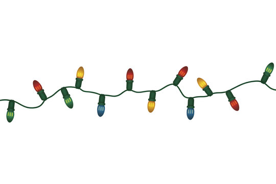 Colorful christmas lights string festive decoration isolated on transparent background