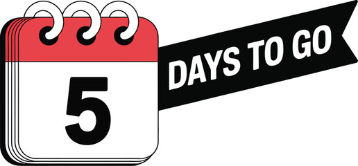 A calendar icon displaying the number five with a black banner reading days to go on a light background