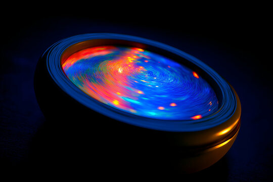 Spinning Light Display with Vibrant Colors in Dark Environment. Mock up promotion information for marketing announcements and details, blank white space