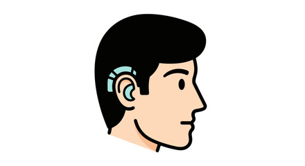 Man with hearing aid in side profile isolated on transparent background  