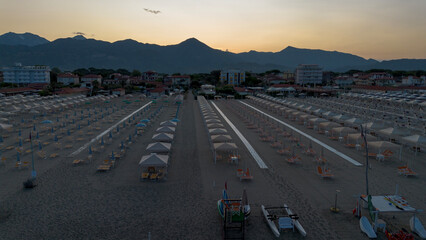Tourist resort, Tyrrhenian Sea, Viareggio, Italy. View from above