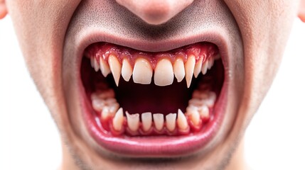 Naklejka premium Menacing figurine with sharp-toothed grin, isolated on white background. A striking composition with intense focus on detail.