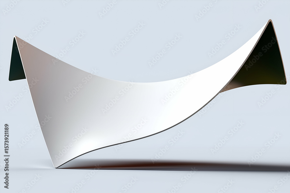 Fototapete curved white paper shape floating on light background with shadow. mock up promotion information for