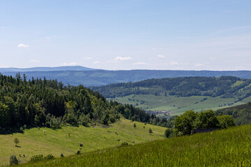 Mountain landscape. Eastern Sudetes Mountains on the border of Poland and the Czech Republic