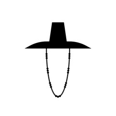 Traditional korean gat with beads worn with hanbok . National male horsehair hat in Korea during Joseon era. Headdress of aristocrats, reapers of death in mythology. Simple vector illustration 