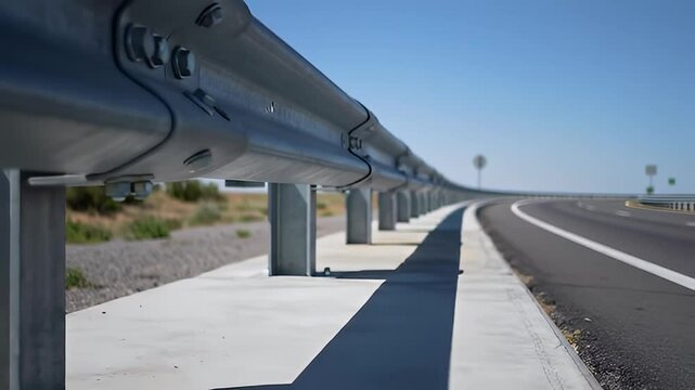Curving road with steel barrier