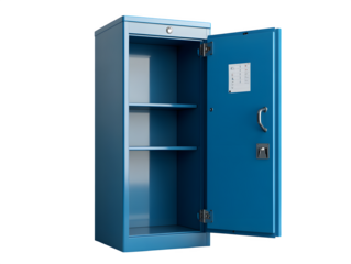 realistic school locker mockup, angled view with an open door, isolated on transparent background