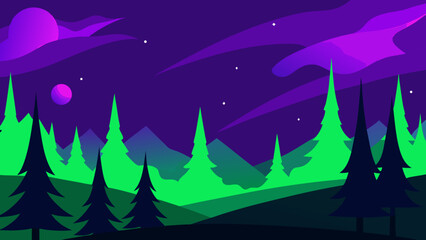 Obraz premium night landscape with forest