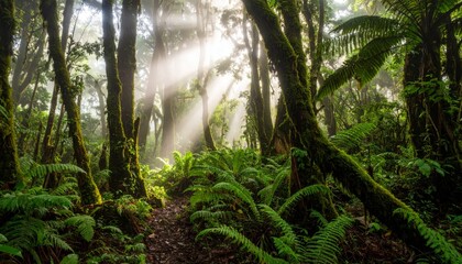Sunlight streams in a cloud forest