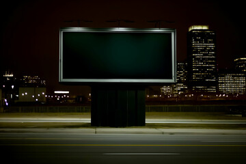 Billboard on City Street at Night for Outdoor Advertising Use. Mock up promotion information for marketing announcements and details, blank white space