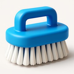 A blue scrub brush with white bristles isolated on white background