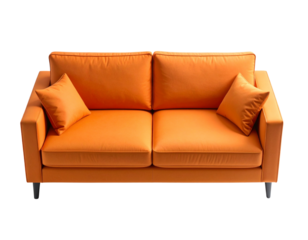 Top-Down View of Sleek Orange Fabric Sofa, Isolated on White Background