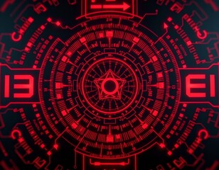 macro red sci fi hud icon with layered ui grids and control nodes, commercial ready.