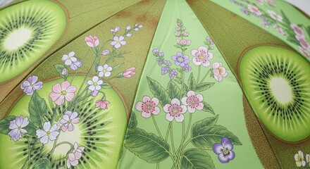 The melons and flowers on the roof of the umbrella are green