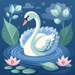Elegant Swan on Tranquil Lake Vector
