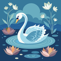 Elegant Swan on Tranquil Lake Vector