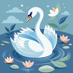 Elegant Swan on Tranquil Lake Vector