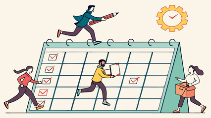 Vector Efficient teamwork and planning are illustrated this vector image, showcasing individuals