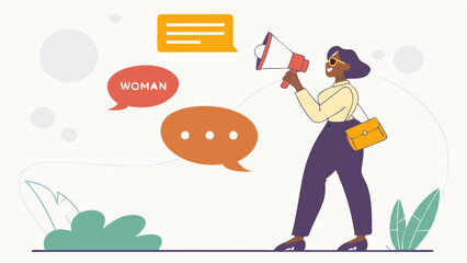 Vector Woman uses megaphone to express her message confidently and engage with others