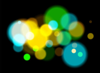 Colorful bokeh. Soft blurred circles in pink, blue, orange tones on dark background create dreamy abstract atmosphere with layered transparency and glowing effect.
