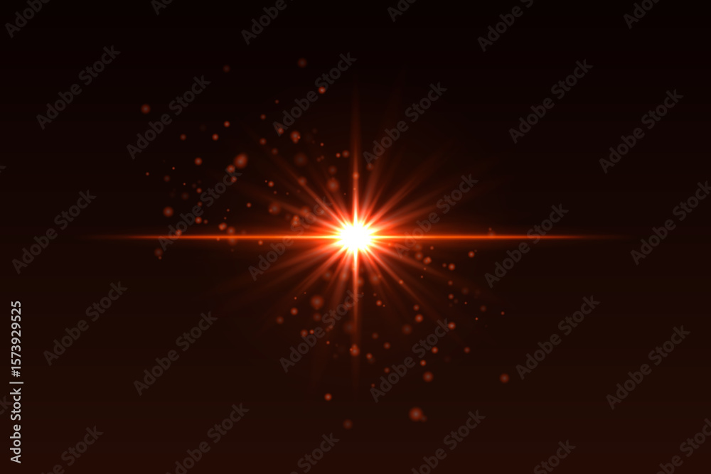 Wall mural bright red flash with scattered glow particles. star-shaped burst with soft shimmer creates magical 