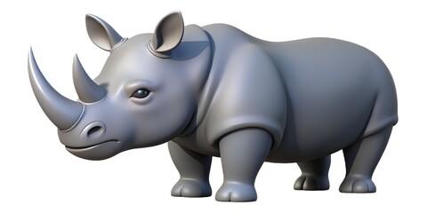 Fototapeta premium Stylized 3d render of a friendly gray rhinoceros with a white background