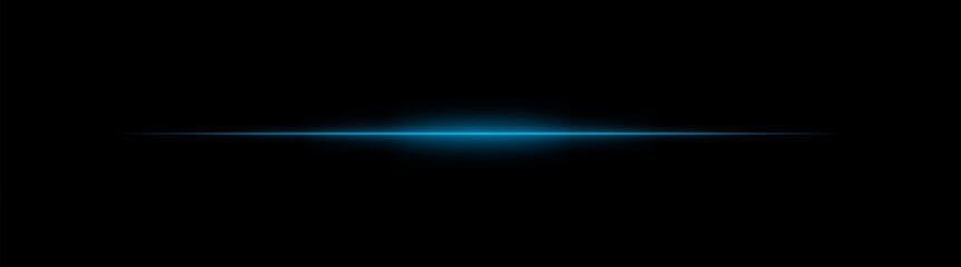 Thin Blue laser beam across dark background with glowing center. Minimalistic horizontal light effect with sharp gradient and smooth fade at edges.