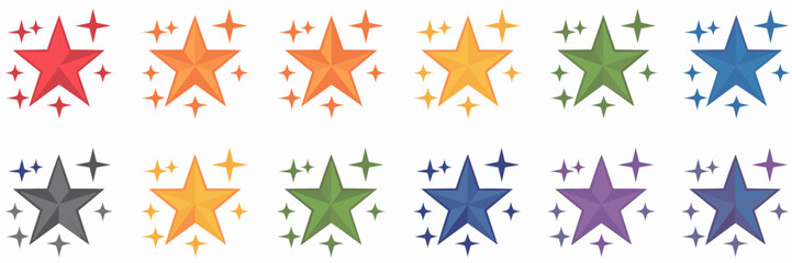 Rainbow-colored star icons with sparkle effect arranged in circle